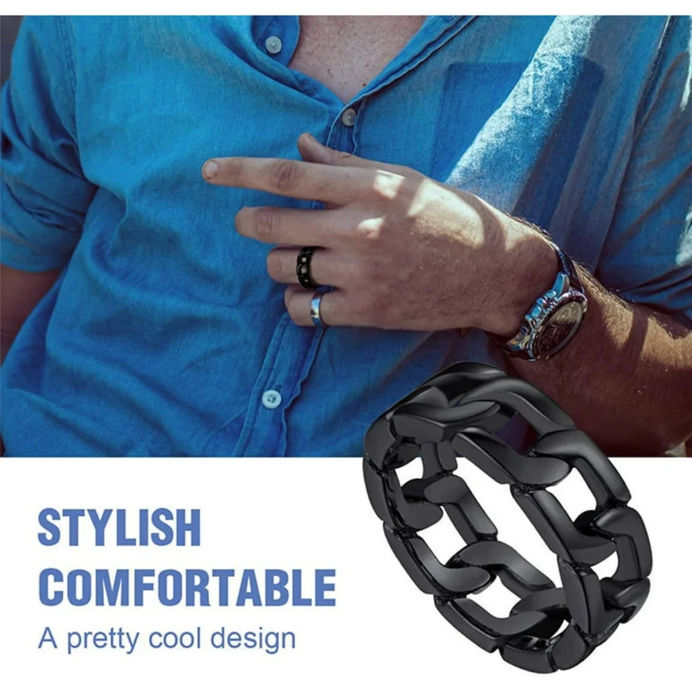 Men's Cool Black Gun Plated Chain Ring Size 8